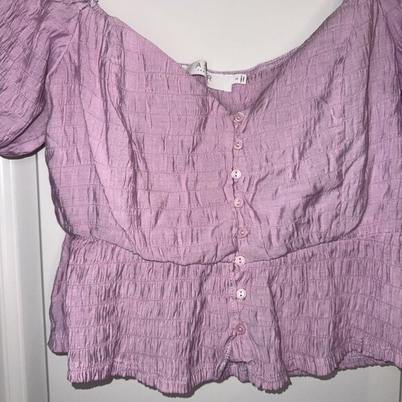 ASTR The Label Pink Smocked Puffy Bubble Sleeve Sweetheart Neck Blouse Top Sz S - Picture 2 of 9